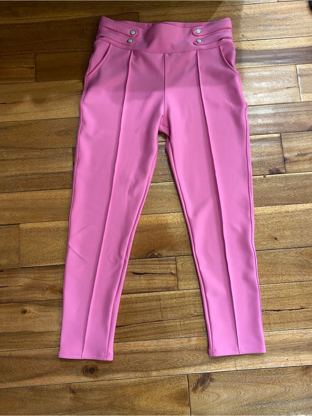 Harper Pink High-Rise Ponte Leggings with Front Seam Detail
